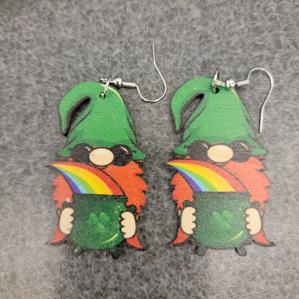 Green Gnome Rainbow Earrings